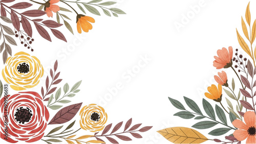 Floral arrangement with leaves and flowers in autumn colors from a top view
