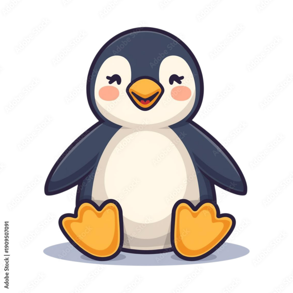 Obraz premium Cute Penguin Character Sitting Relaxed Flat Vector Illustration
