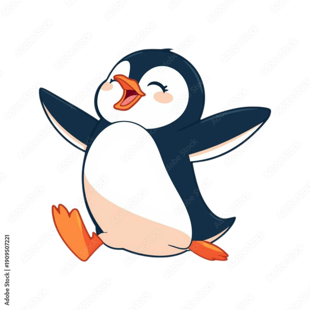 Obraz premium Cute Penguin Character Jumping Happily Flat Vector Illustration