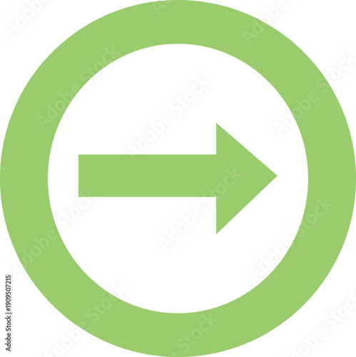 Minimal right arrow icon inside green circle Clean and sleek circular green button symbol with right pointing
