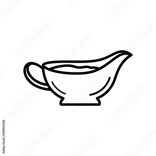 Simple black and white gravy boat illustration on white background