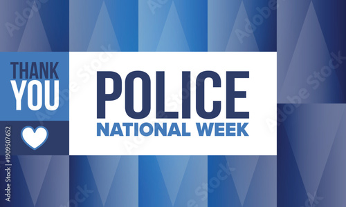 National Police Week in May. Celebrated annual in United States. In honor of the police hero. Police badge and patriotic elements. Officers Memorial Day. Poster, card, banner. Vector illustration