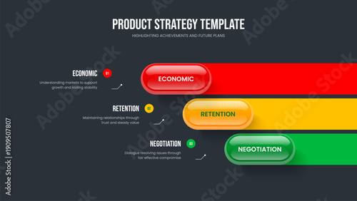 Company Introduction Three Step Diagram Slideshow Template. Advertising Analysis 3 Option Infographic Frame Layout. Business Performance Presentation Design Vector Illustration.