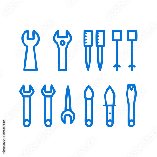 Set of modern blue tools for DIY projects and repairs