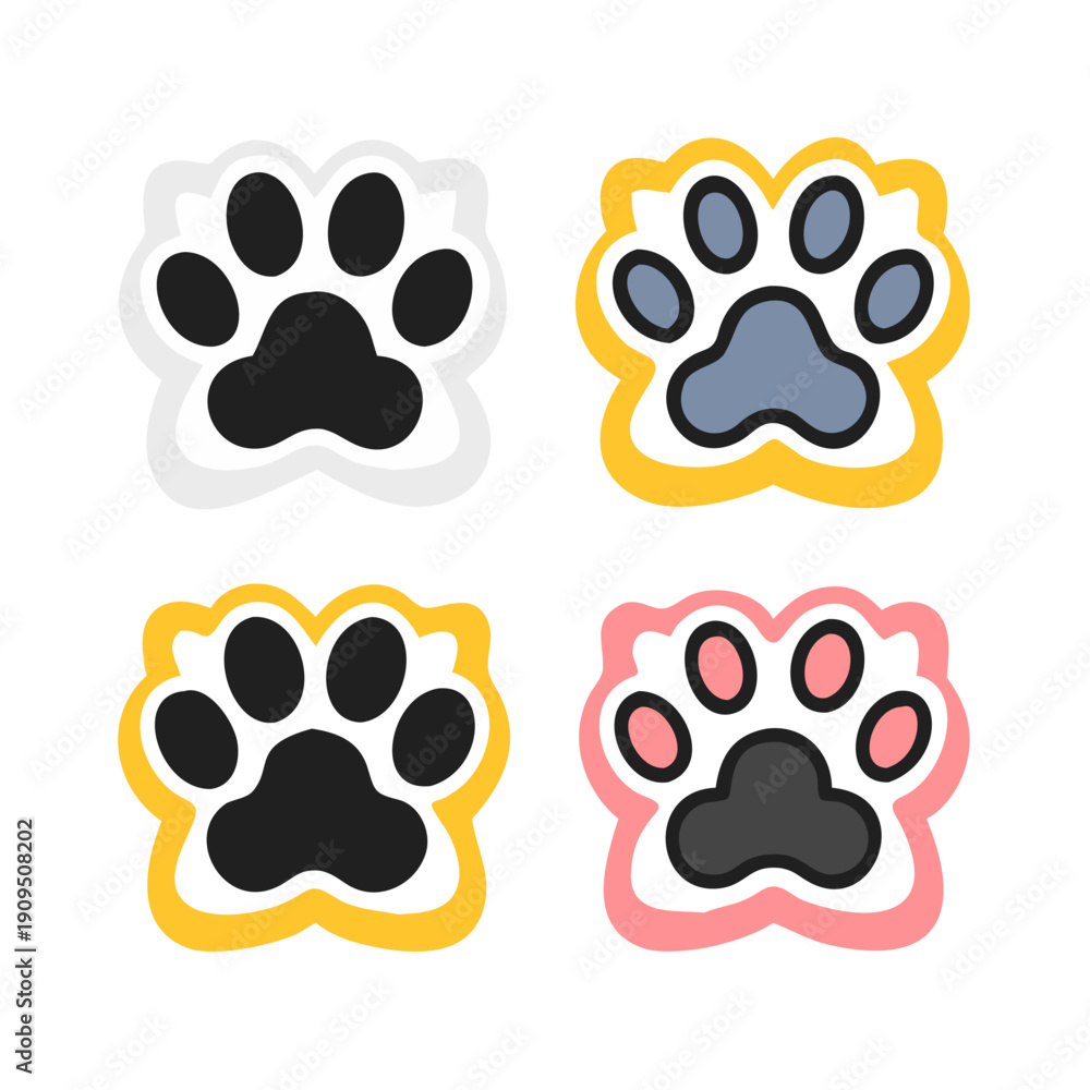 Fototapeta premium Colorful animal paw prints in different styles and borders