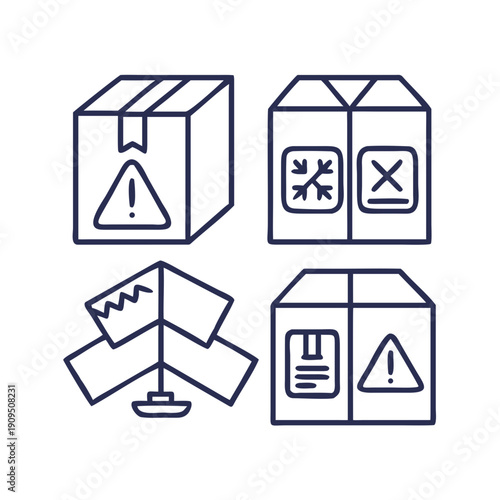 Warning signs on packages for safe handling and shipping