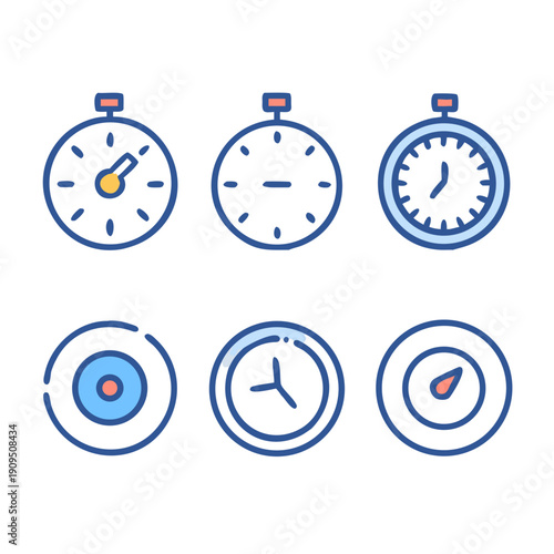 Collection of modern stopwatch and clock icons for time management