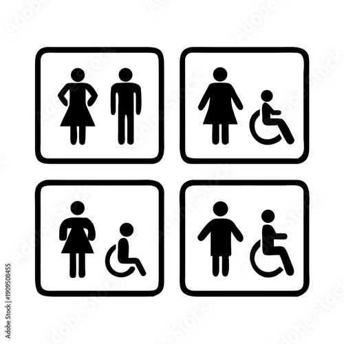 Restroom signs with gender inclusive and accessible symbols