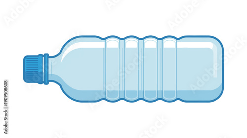 A simple 2D illustration of a clear plastic water bottle with a blue screw-top cap (2)_traced
