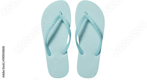 Light blue flip flops isolated PNG on transparent background, summer footwear for beach vacation and casual wear