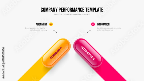 Corporate Forecast Slide Template Vector Illustration. Financial Portfolio Two Element Diagram Frame Design. Enterprise Analysis 2 Option Infographic Slideshow Layout.