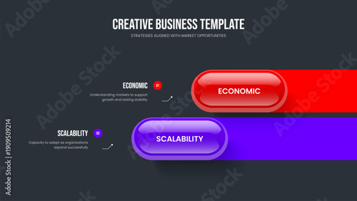 Service Solution Slideshow Layout Vector Illustration. Financial Proposal Two Option Diagram Frame Template. Product Performance 2 Step Infographic Presentation Design.