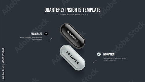 Enterprise Overview 2 Step Diagram Slideshow Design. Project Launch Two Element Infographic Frame Template. Creative Forecast Slide Layout Vector Illustration.