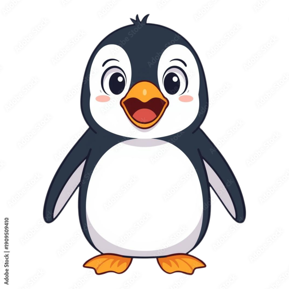 Obraz premium Cute Penguin Character Feeling Surprised Flat Vector Illustration