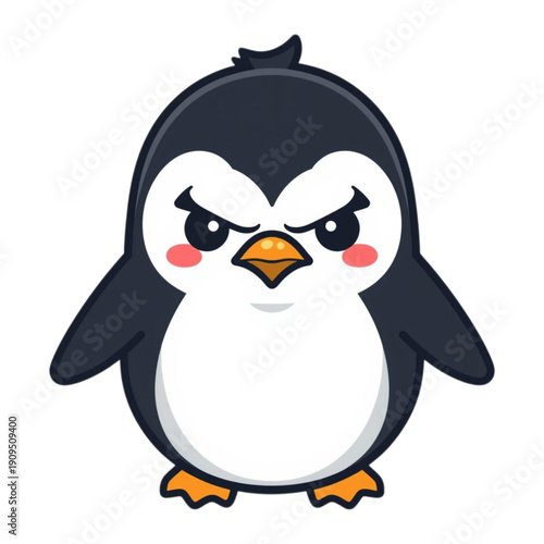 Cute Penguin Character Feeling Angry Flat Vector Illustration