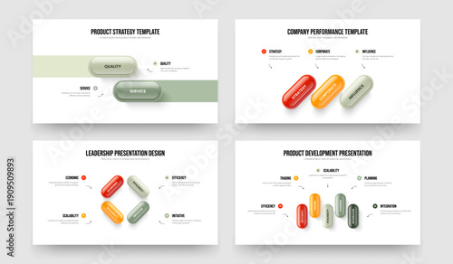 Consulting Growth 2 3 4 5 Element Diagram Slide Design Collection. Creative Performance Two Three Four Five Step Infographic Slideshow Template Vector Illustration Set.