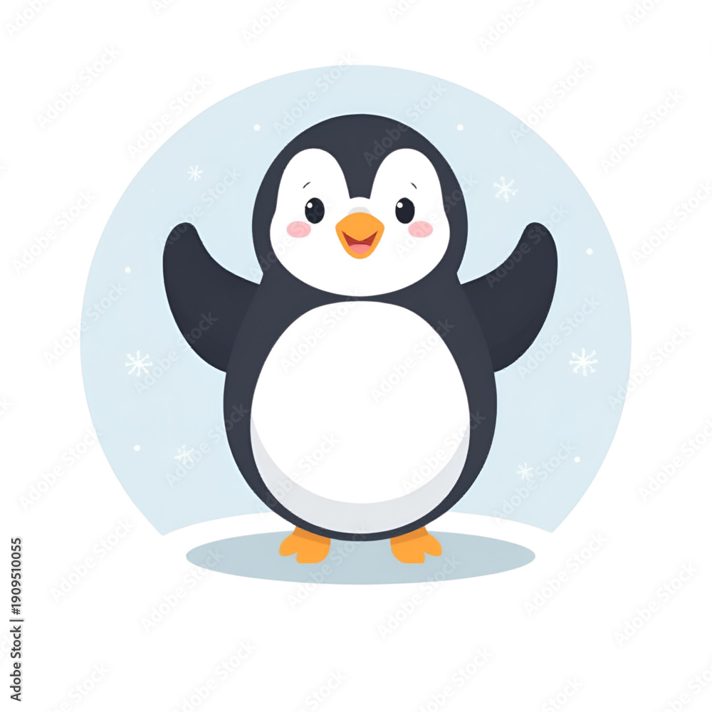 Fototapeta premium Cute Penguin Character Waving Hand Flat Vector Illustration