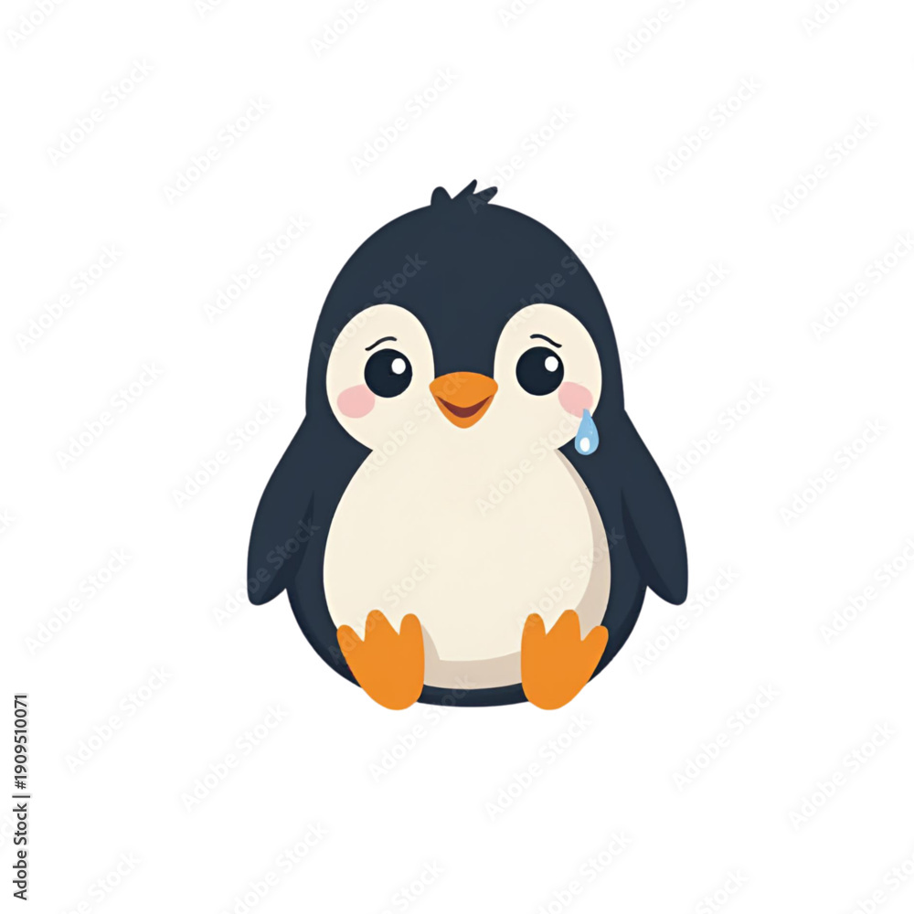 Obraz premium Cute Penguin Character Feeling Sad Flat Vector Illustration