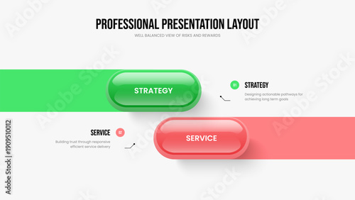 Financial Performance Slideshow Layout Vector Illustration. Enterprise Insight 2 Option Infographic Slide Template. Advertising Campaign Two Step Diagram Presentation Design.