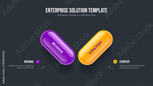 Corporate Analysis Slideshow Template Vector Illustration. Creative Proposal Two Option Diagram Frame Layout. Consulting Introduction 2 Step Infographic Slide Design.