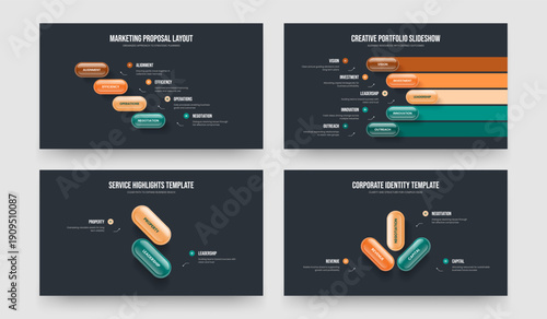 Professional Solution 4 5 2 3 Option Infographic Presentation Template Set. Market Forecast Four Five Two Three Element Diagram Frame Design Vector Illustration Bundle.