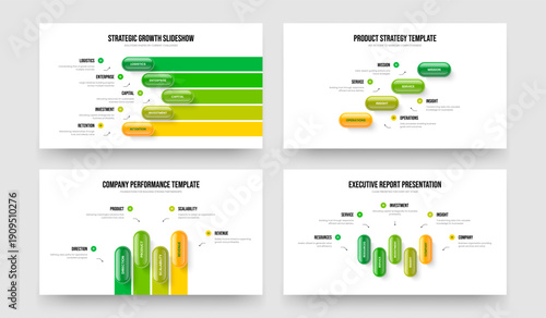 Investor Portfolio Five Four Option Diagram Frame Layout Vector Illustration Set. Business Briefing 5 4 Step Infographic Slide Design Collection.