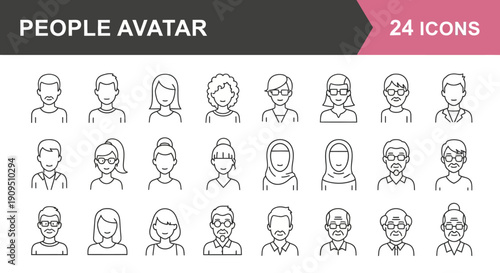 Collection of diverse people avatars displayed in a grid layout, showcasing various facial expressions and hairstyles, vector illustration