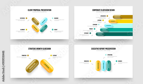 Financial Performance Four Five Two Three Option Infographic Presentation Layout Vector Illustration Bundle. Business Insight 4 5 2 3 Element Diagram Slideshow Design Collection.