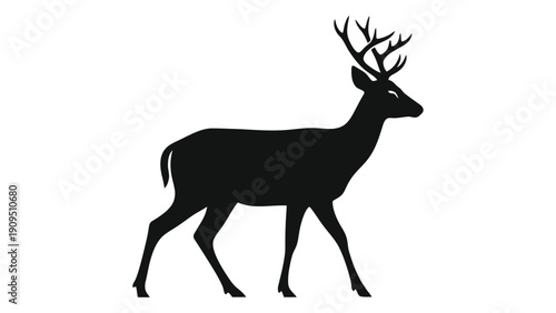 A majestic deer with large antlers walking through a serene forest. isolated on white background, Vector