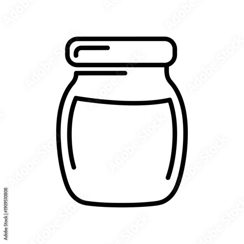 Glass Jar Icon with Lid, Simple Outline Symbol for Food Storage, Kitchen, and Preserve Containers
