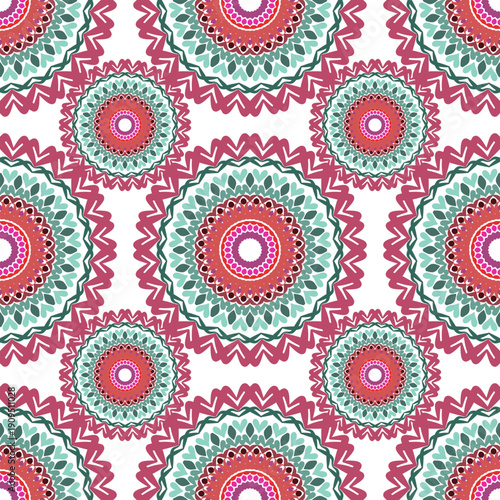 Vibrant Mandala Pattern: A captivating geometric mandala design showcases a harmonious blend of colors and intricate details, offering a visual feast for the eyes and a touch of artistic flair.