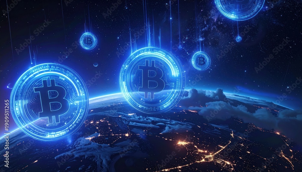 Fototapeta premium Bitcoins Digital Ascendancy - A Futuristic View of Cryptocurrency Dominance.