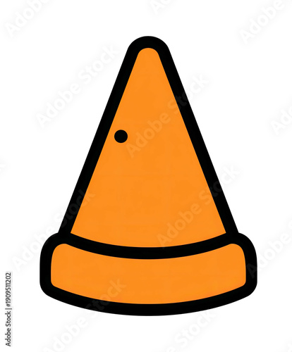 A flat, orange cone shape with a dark spot, set against a solid black background