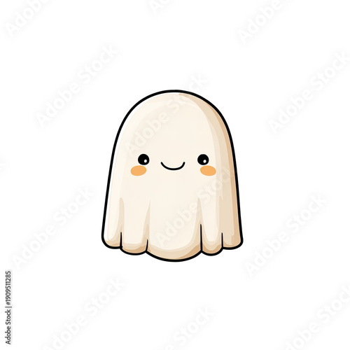 Adorable cartoon ghost with a happy smile against a black background