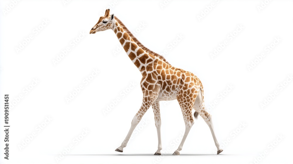 Obraz premium Majestic Giraffe Full Body Studio Shot Isolated on White Background