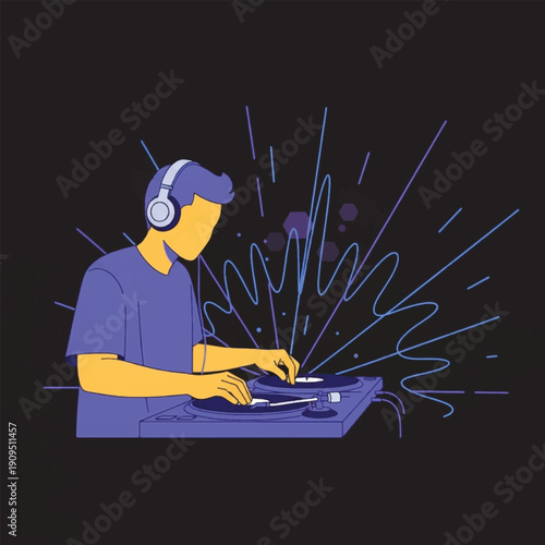 Man wearing headphones DJing music.