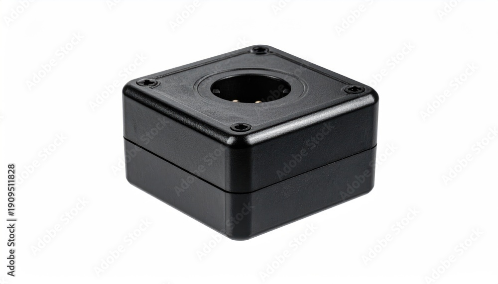 Obraz premium Black Square Object with Central Hole on White Background.