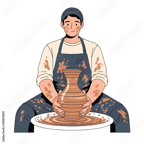 Man working on pottery wheel craft.