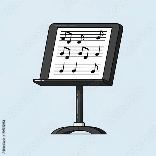Music stand with sheet music notes.