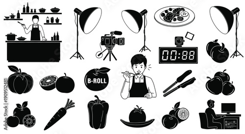 Food Photography and Cooking Studio Icon Set Vector