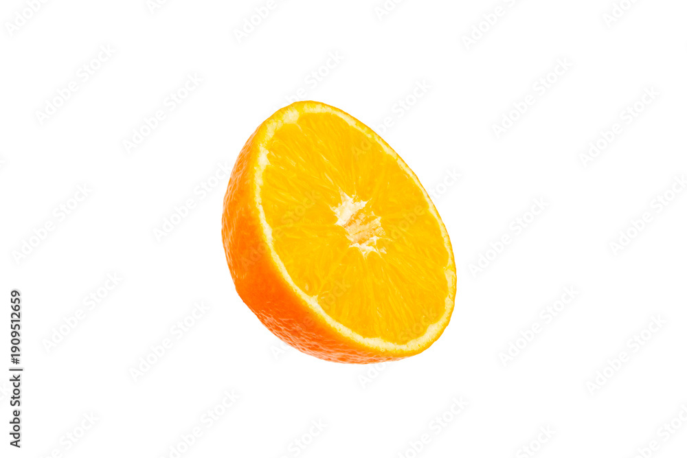 Fototapeta premium Fresh ripe juicy tangerines. Fresh ripe whole and half of tangerine, mandarin or clementine with green leaf isolated on white background.citrus fruits. mandarin or clementine. Fresh orange fruits. 