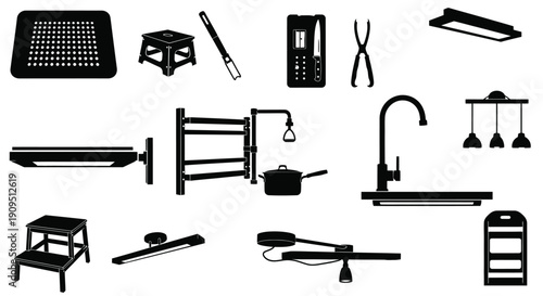 Restaurant Kitchen Tools and Utensils Icon Set Vector