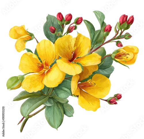 Wallpaper Mural Watercolor illustration of a vibrant floral arrangement featuring yellow blooms and red buds Torontodigital.ca