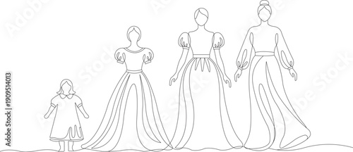 one line drawing woman dress set . Vector illustration  