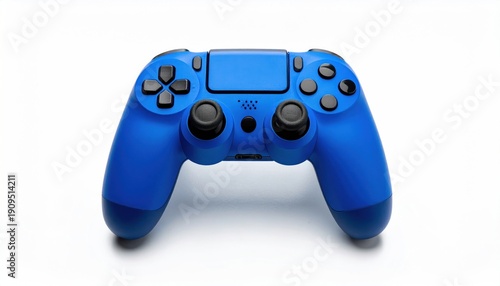 Blue PlayStation 4 DualShock Controller on White Background.