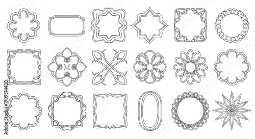 Collection of ornate frames and floral designs in various shapes and sizes, vector illustrations, isolated on a clean background, suitable for decorative purposes