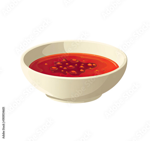 Wallpaper Mural A cartoon-style illustration of a beige bowl filled with red, textured, savory dipping sauce Torontodigital.ca