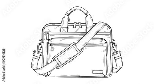 Business messenger bag with shoulder strap in line art style