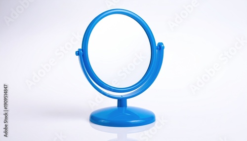 Blue Round Makeup Mirror on White Background for Beauty.