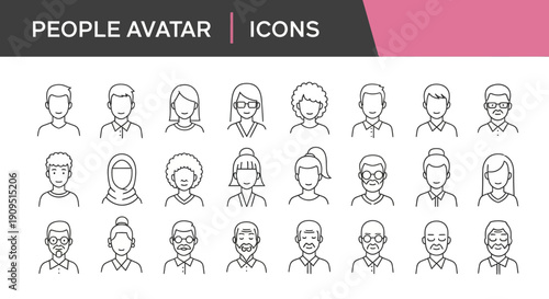 Collection of diverse people avatars and icons in various styles and designs